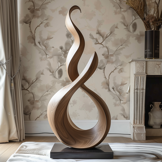 Handmade Wooden Infinity Wave Sculpture – Modern Abstract Number 8 Design | Solid Wood Flowing Curves Contemporary Art Decor
