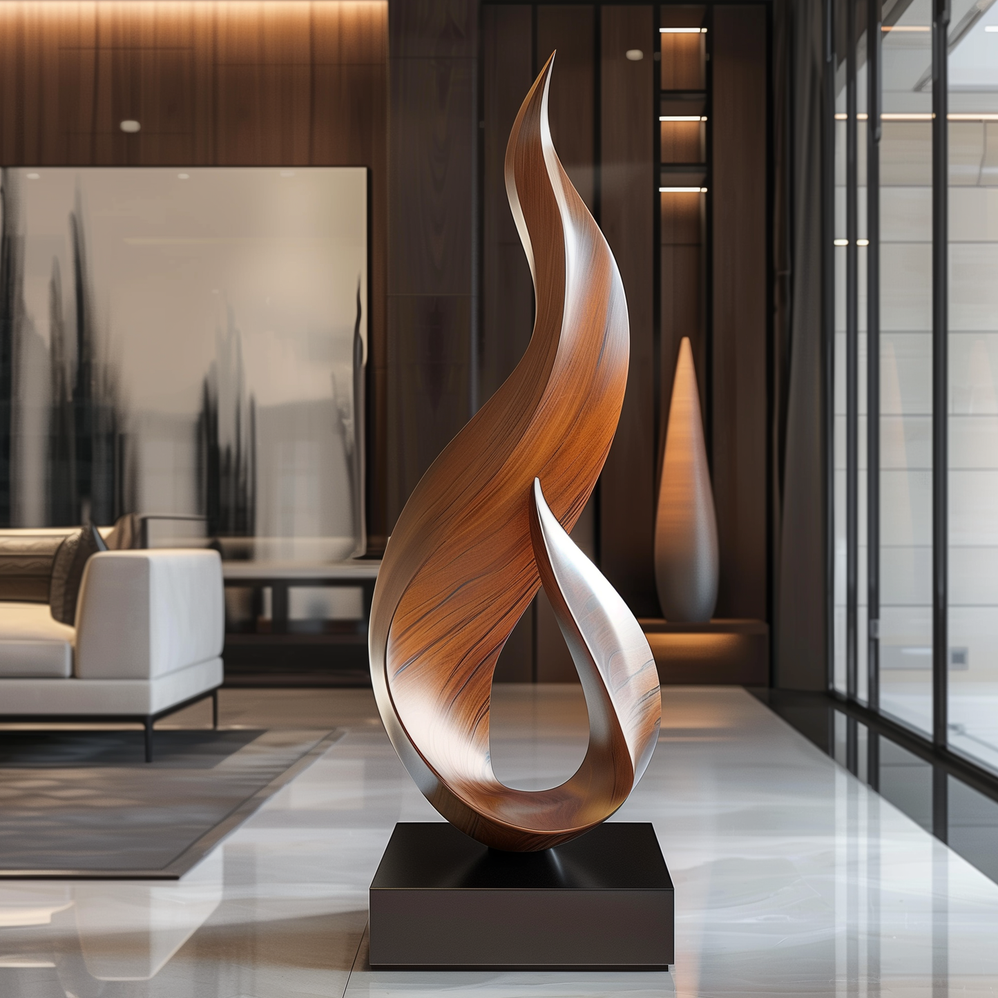 Handmade Wooden Flame Sculpture – Modern Abstract Fire-Inspired Floor Art | Solid Wood Home Decor Statement Piece