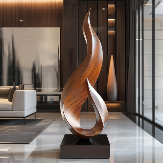 Handmade Wooden Flame Sculpture – Modern Abstract Fire-Inspired Floor Art | Solid Wood Home Decor Statement Piece