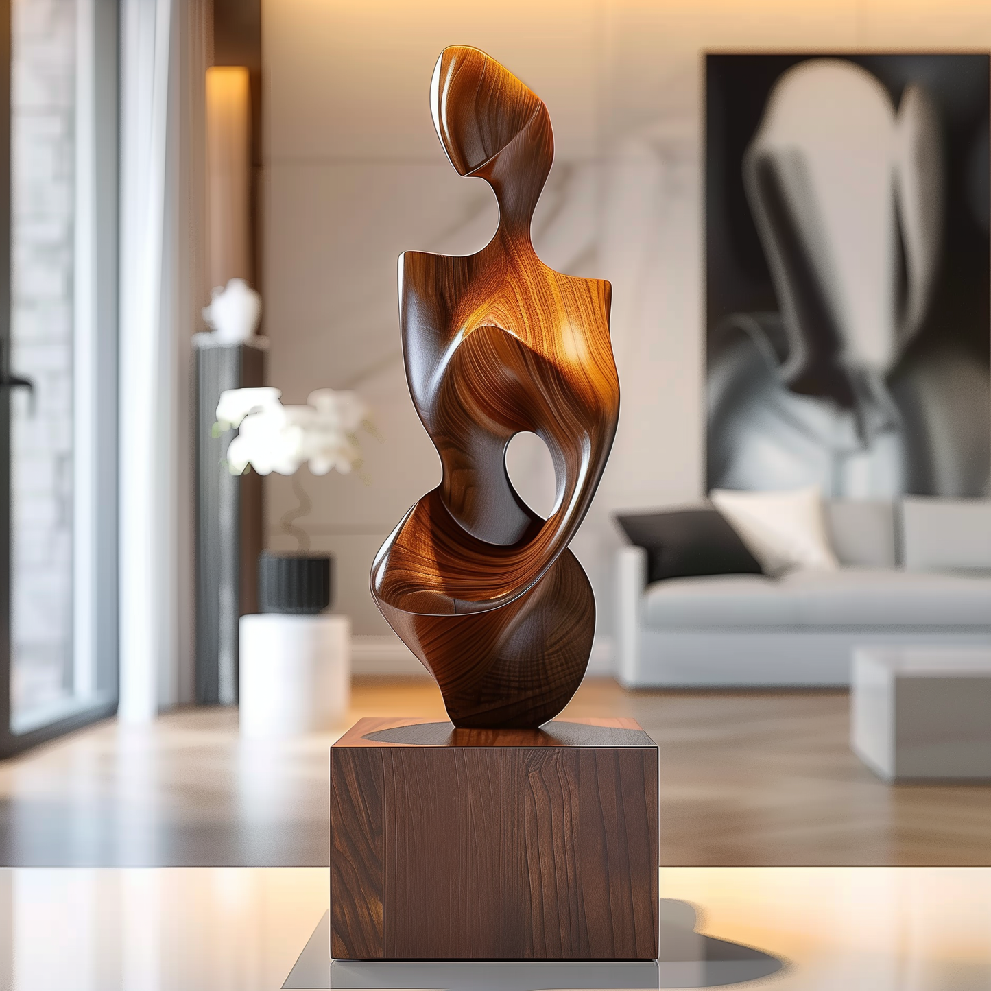 Abstract Wooden Sculpture Handmade | Modern Organic Wood Art | Luxury Floor Sculpture With Pedestal | Contemporary Home Decor Statement