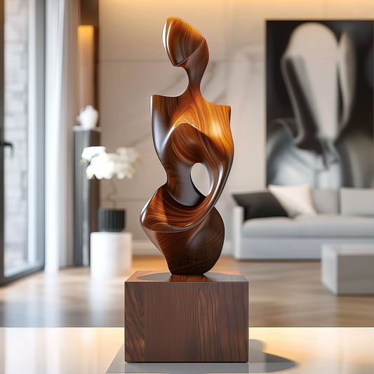Abstract Wooden Sculpture Handmade | Modern Organic Wood Art | Luxury Floor Sculpture With Pedestal | Contemporary Home Decor Statement