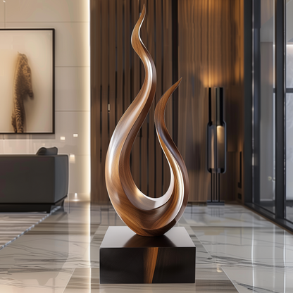 Eternal Flame Wooden Sculpture – Hand-Carved Abstract Solid Wood Art | Modern Statement Decor