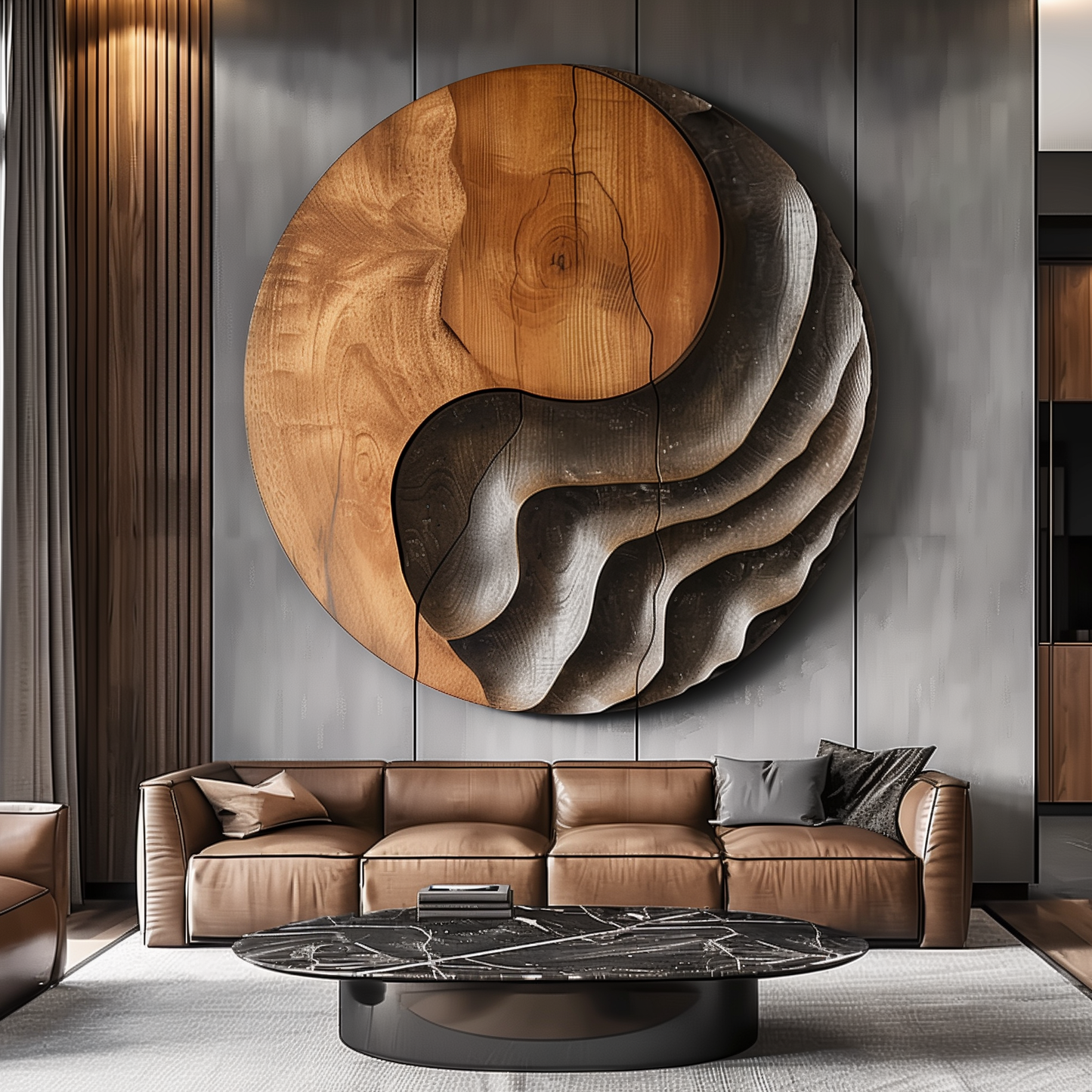 Large Wooden Yin Yang Wall Art – Handmade Abstract Round Wood Sculpture | Carved Solid Wood Wall Hanging Modern Home Decor