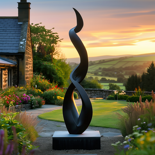 Large Black Infinity Flame Sculpture, Handcrafted Abstract Outdoor Garden Art, Modern Luxury Yard Decor, Contemporary Statement Sculpture