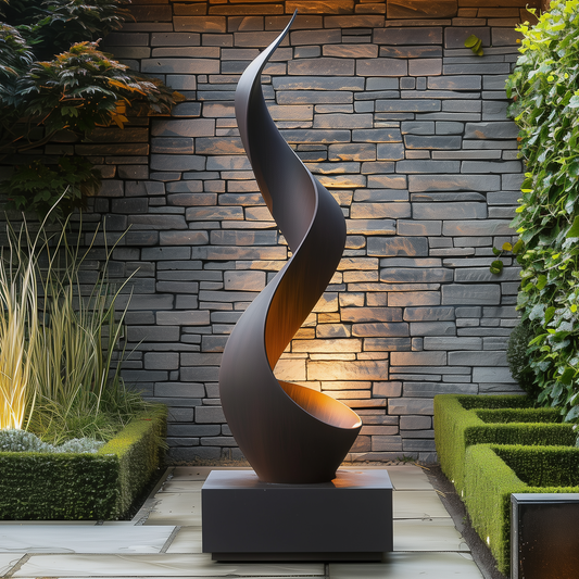 Tall Wooden Spiral Ribbon Sculpture – Handmade Modern Abstract Curved Flow Design | Solid Wood Luxury Floor Art Indoor Outdoor Decor
