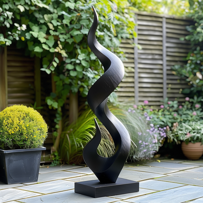 Tall Black Wooden Sculpture – Handmade Modern Abstract Spiral Twist | Solid Wood Organic Wave Outdoor Garden Art Decor Statement Piece