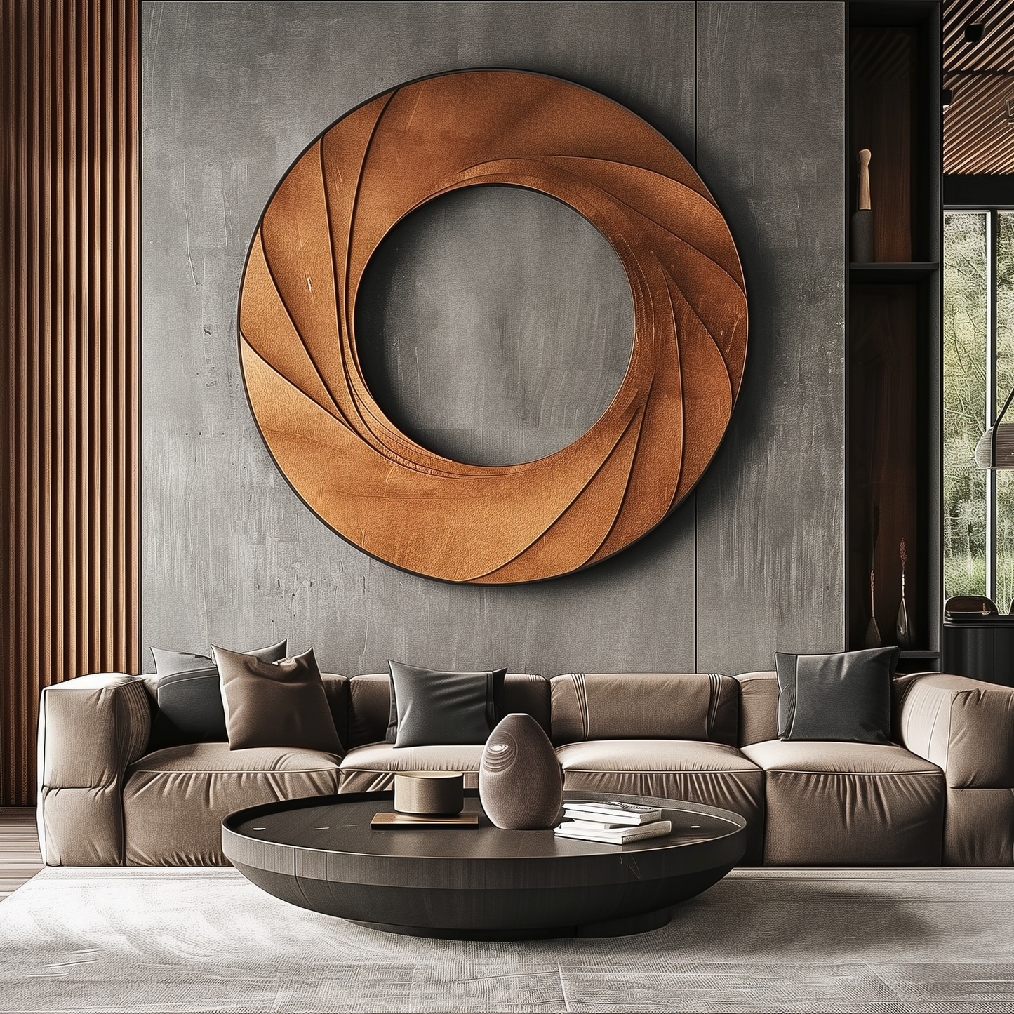 Large Wooden Wall Sculpture – Handmade Abstract Round Art with Flowing Spiral Petal Layers | Solid Wood Luxury Statement Home Decor
