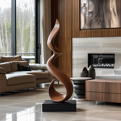 Tall Abstract Wooden Sculpture – Handmade Modern S-Shaped Flow Design | Solid Wood Contemporary Curved Art Floor Decor