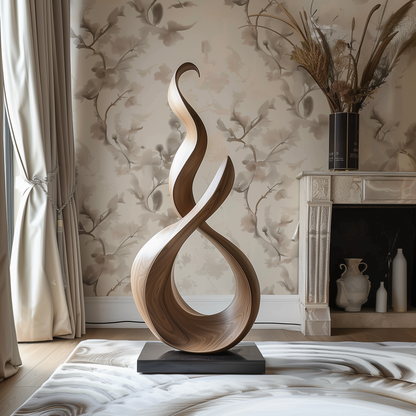 Handmade Wooden Infinity Wave Sculpture – Modern Abstract Number 8 Design | Solid Wood Flowing Curves Contemporary Art Decor