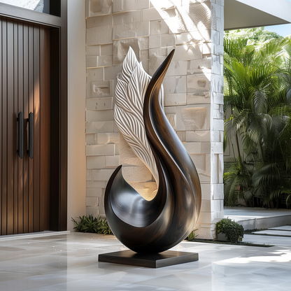 Flame Wing Wooden Sculpture Hand Carved Two Tone Solid Wood Abstract Angel Form Modern Luxury Home Decor