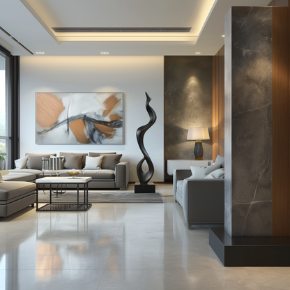 Tall Black Wooden Sculpture – Handmade Modern Abstract Floor Art | Contemporary Solid Wood Home Decor Statement Piece