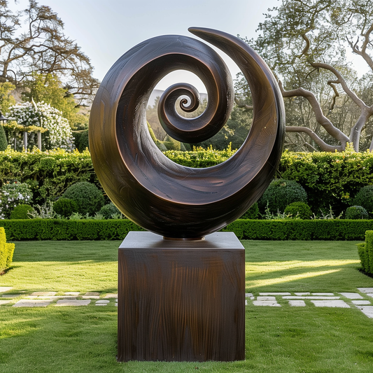 Large Wooden Spiral Sculpture – Abstract Double Swirl Design, Hand-Carved Solid Wood Art for Garden or Modern Home Decor