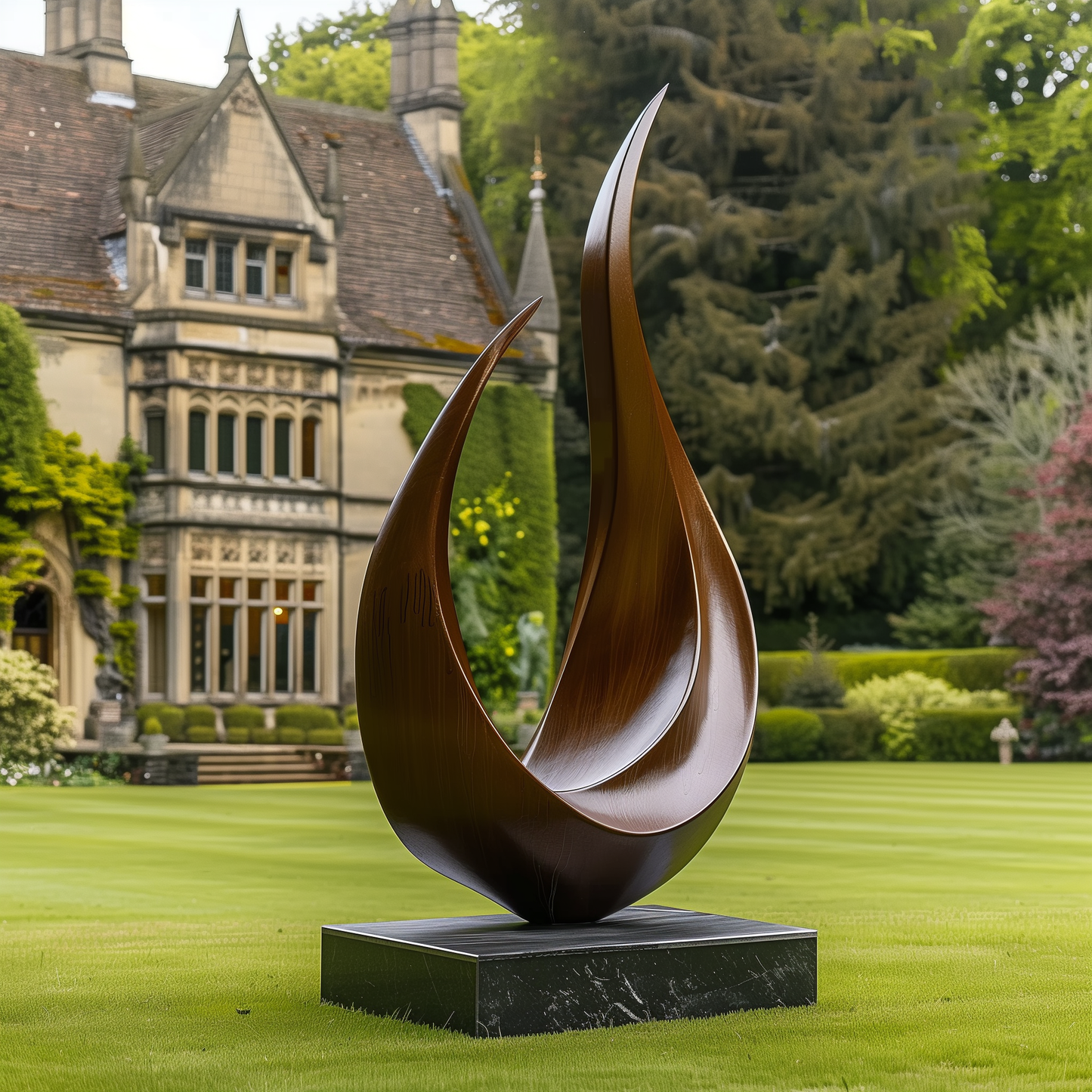 Large Wooden Sculpture – Handmade Modern Abstract Curved Twin Form | Solid Wood Outdoor Garden Art Decor Contemporary Statement Piece