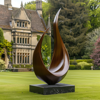 Large Wooden Sculpture – Handmade Modern Abstract Curved Twin Form | Solid Wood Outdoor Garden Art Decor Contemporary Statement Piece