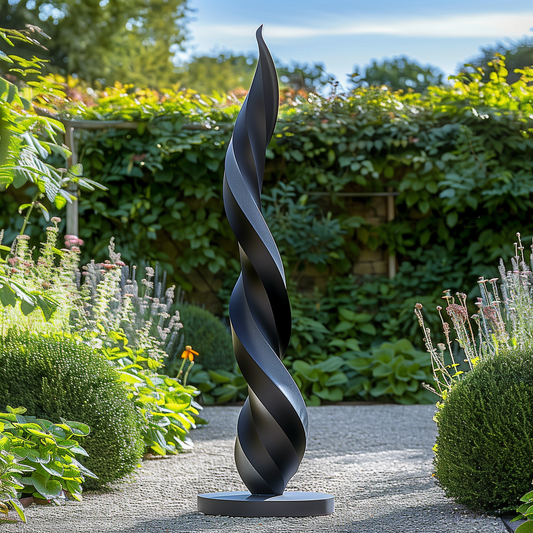 Tall Black Wooden Spiral Sculpture – Handmade Modern Abstract Twist Design | Solid Wood Outdoor Garden Art Contemporary Yard Decor