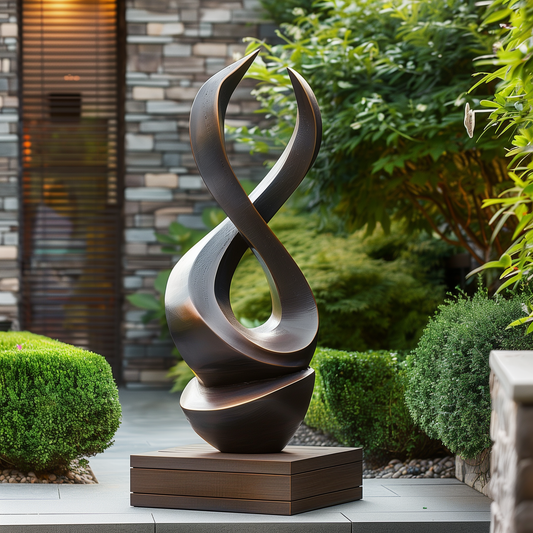 Large Infinity Loop Wooden Sculpture – Handmade Abstract Curved Design | Solid Wood with Polished Finish Modern Outdoor Garden Decor