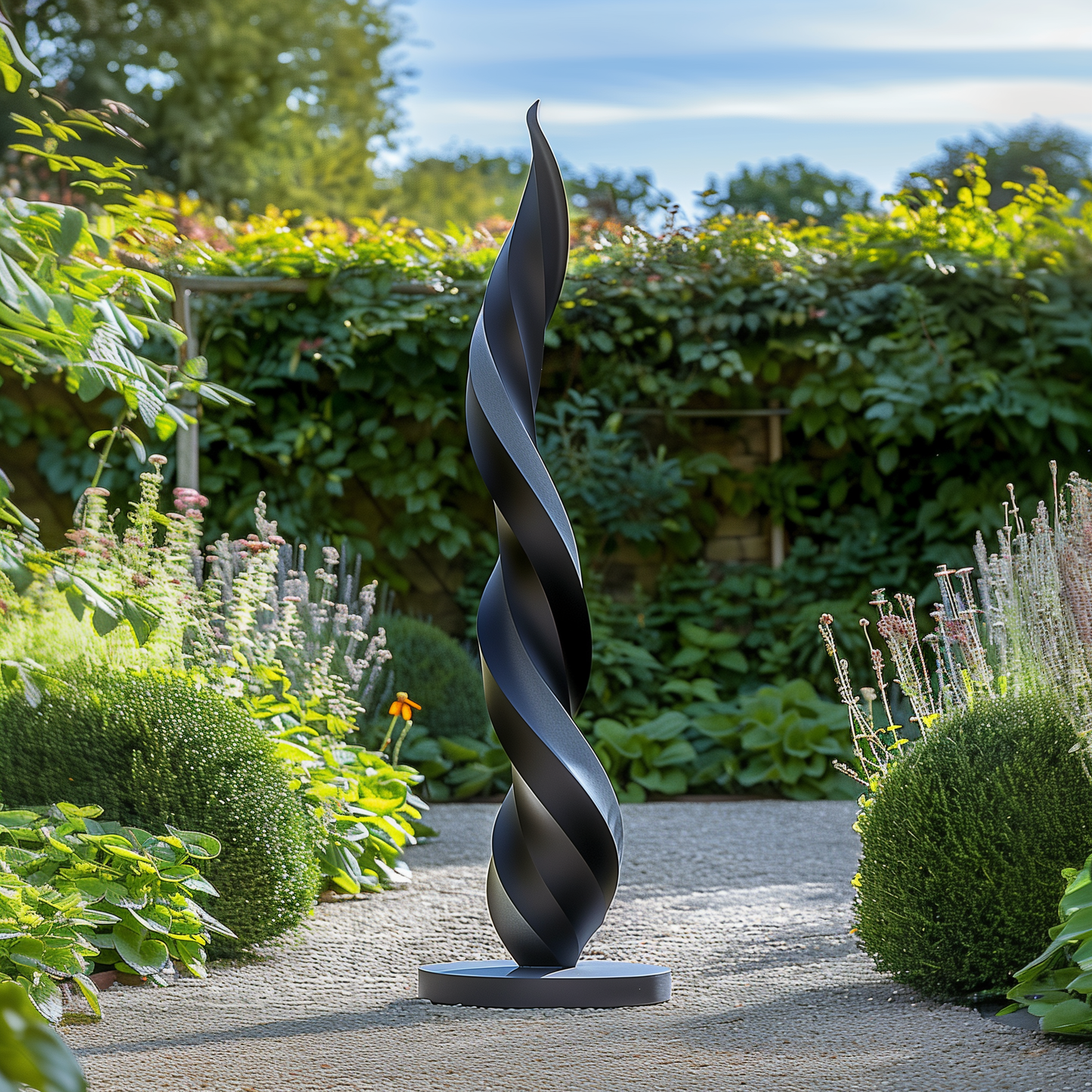 Tall Black Wooden Spiral Sculpture – Handmade Modern Abstract Twist Design | Solid Wood Outdoor Garden Art Contemporary Yard Decor