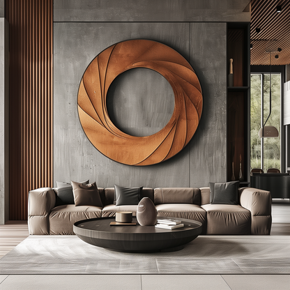 Large Wooden Wall Sculpture – Handmade Abstract Round Art with Flowing Spiral Petal Layers | Solid Wood Luxury Statement Home Decor