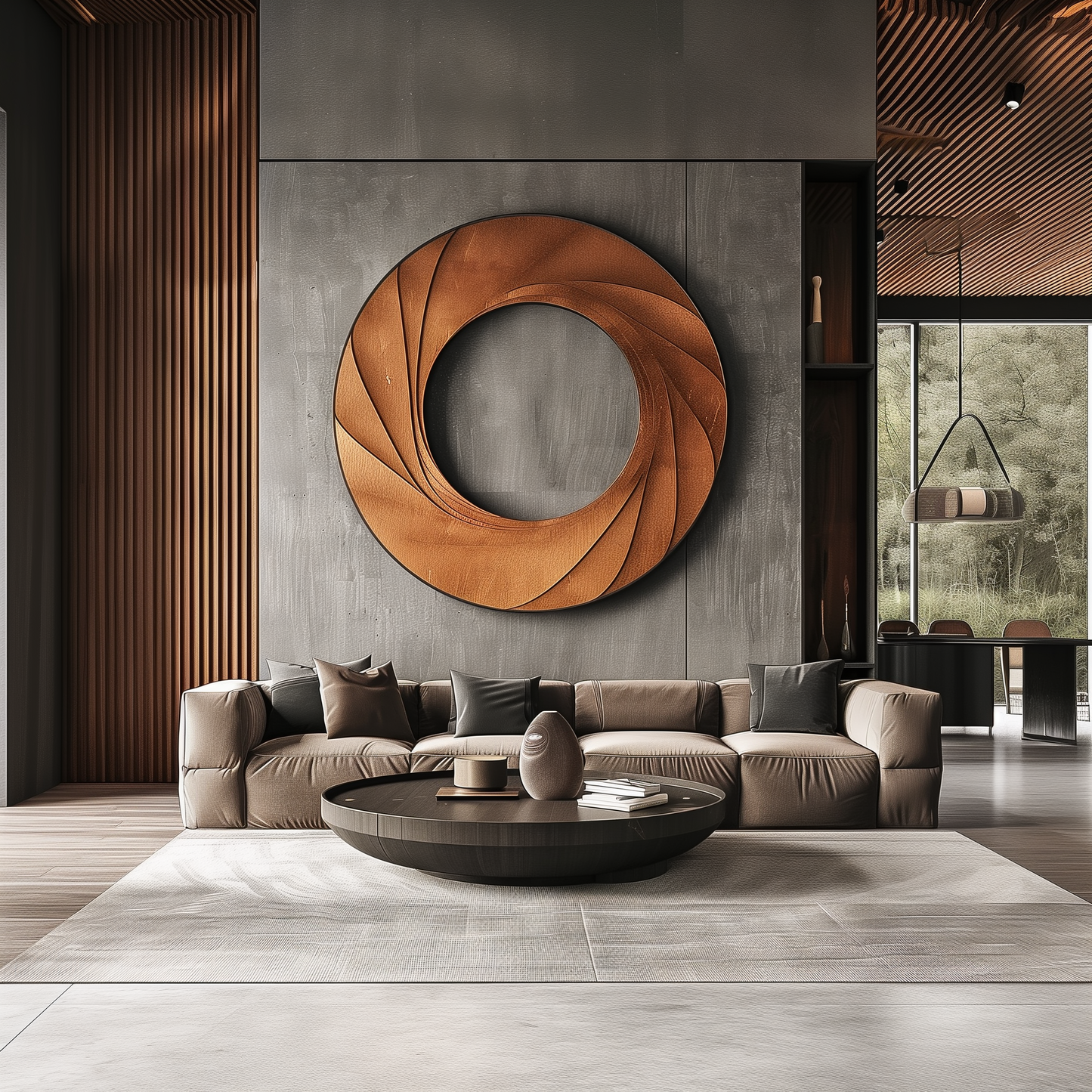 Large Wooden Wall Sculpture – Handmade Abstract Round Art with Flowing Spiral Petal Layers | Solid Wood Luxury Statement Home Decor