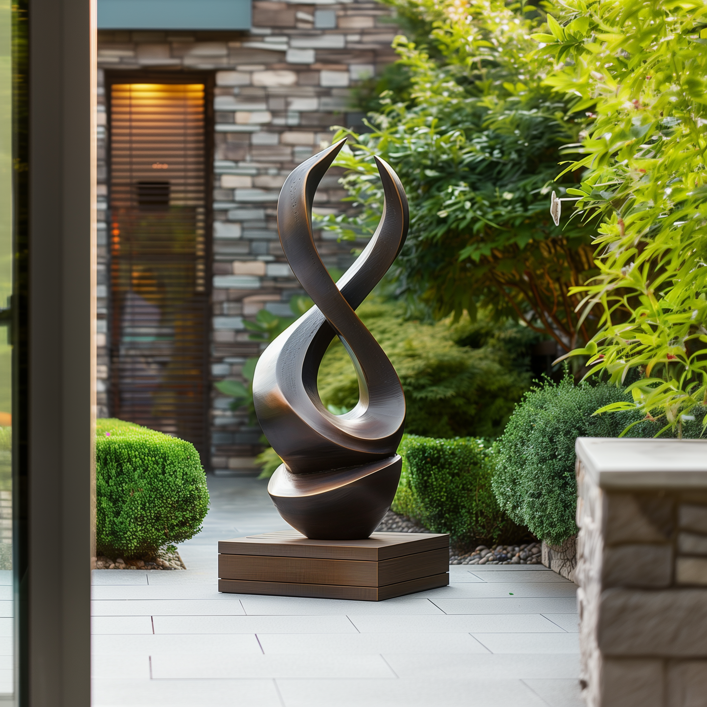 Large Infinity Loop Wooden Sculpture – Handmade Abstract Curved Design | Solid Wood with Polished Finish Modern Outdoor Garden Decor