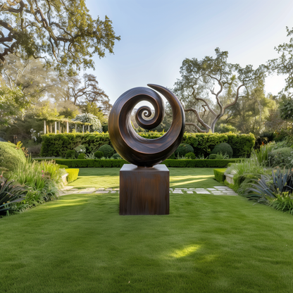 Large Wooden Spiral Sculpture – Abstract Double Swirl Design, Hand-Carved Solid Wood Art for Garden or Modern Home Decor