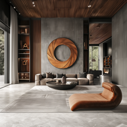 Large Wooden Wall Sculpture – Handmade Abstract Round Art with Flowing Spiral Petal Layers | Solid Wood Luxury Statement Home Decor