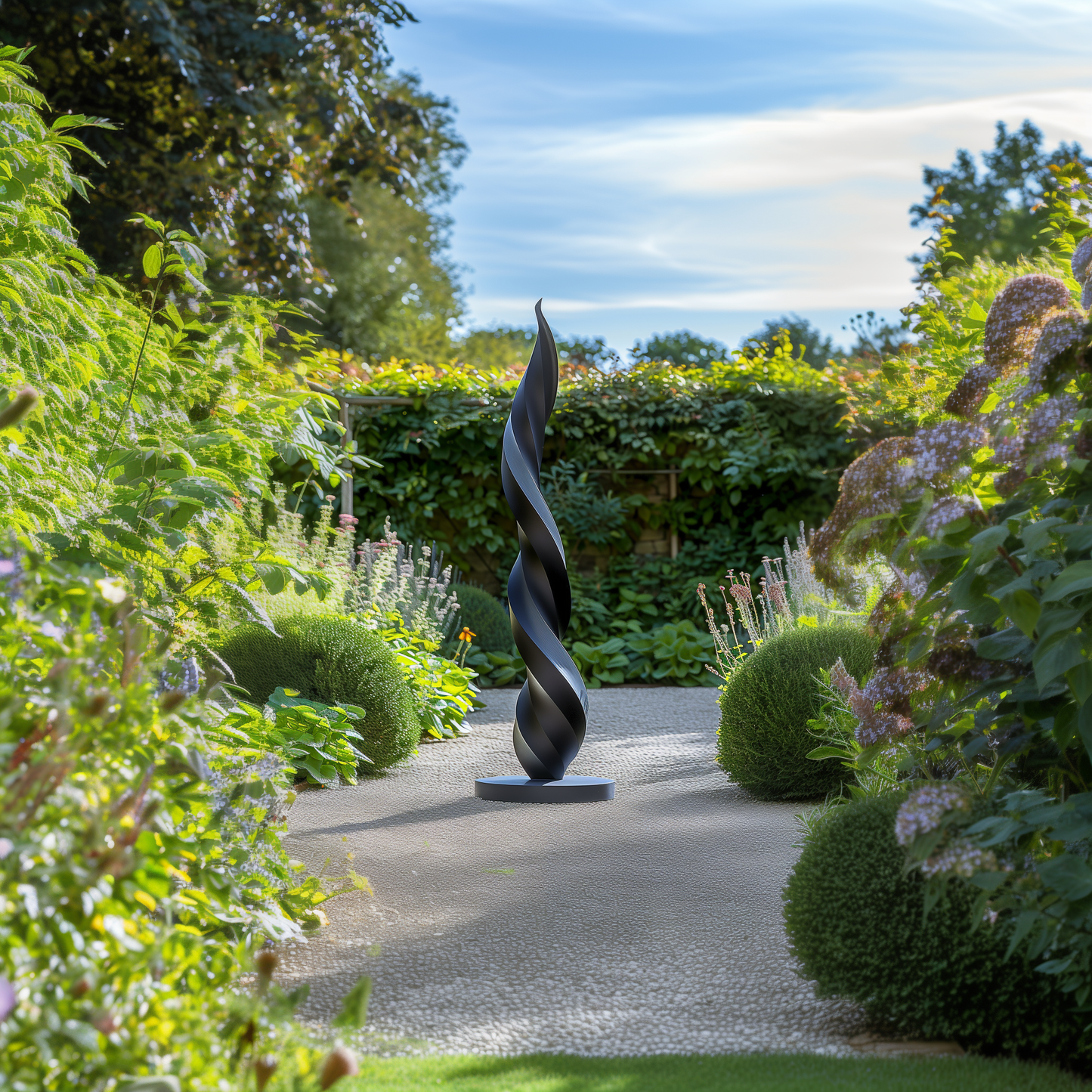 Tall Black Wooden Spiral Sculpture – Handmade Modern Abstract Twist Design | Solid Wood Outdoor Garden Art Contemporary Yard Decor