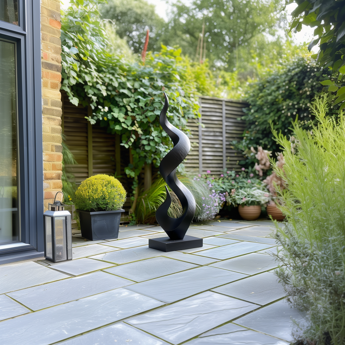 Tall Black Wooden Sculpture – Handmade Modern Abstract Spiral Twist | Solid Wood Organic Wave Outdoor Garden Art Decor Statement Piece