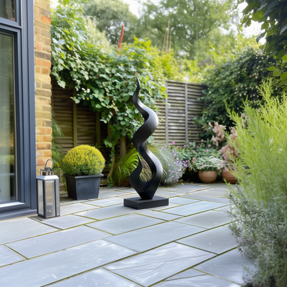 Tall Black Wooden Sculpture – Handmade Modern Abstract Spiral Twist | Solid Wood Organic Wave Outdoor Garden Art Decor Statement Piece