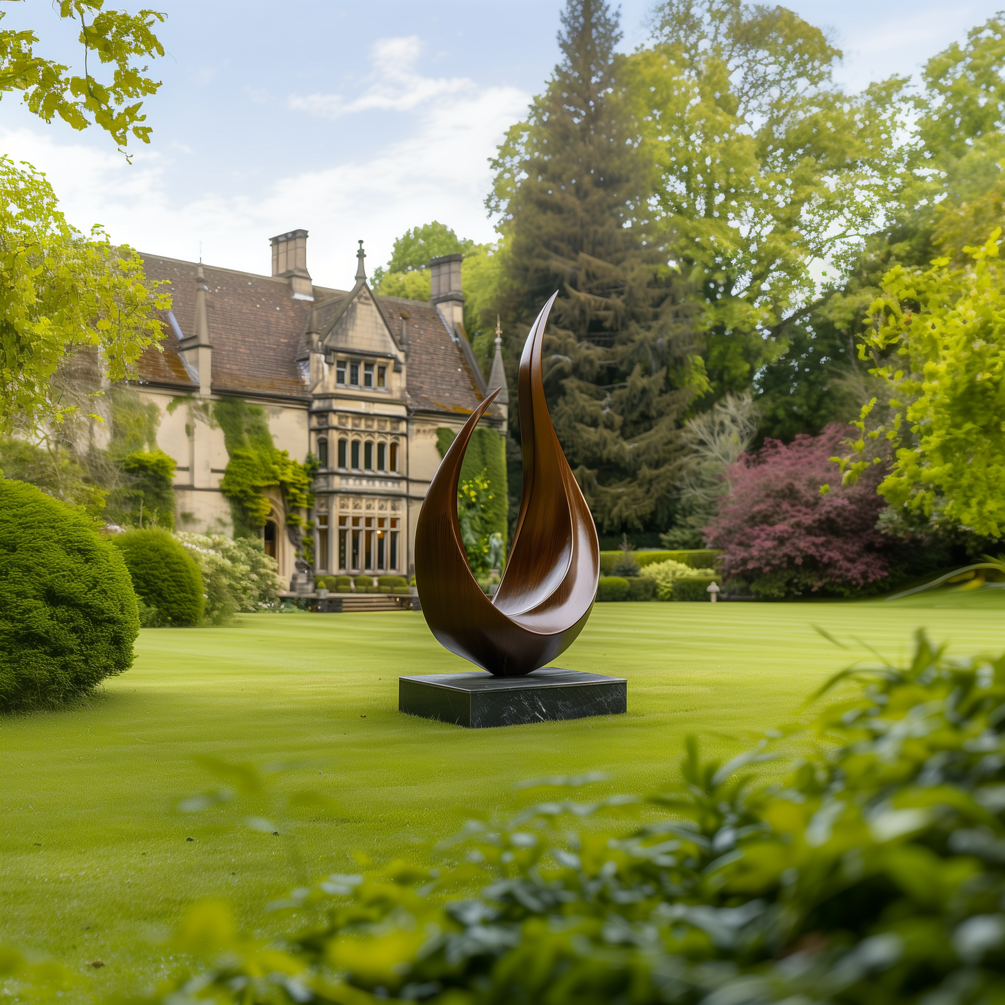 Large Wooden Sculpture – Handmade Modern Abstract Curved Twin Form | Solid Wood Outdoor Garden Art Decor Contemporary Statement Piece