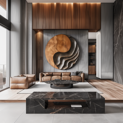 Large Wooden Yin Yang Wall Art – Handmade Abstract Round Wood Sculpture | Carved Solid Wood Wall Hanging Modern Home Decor