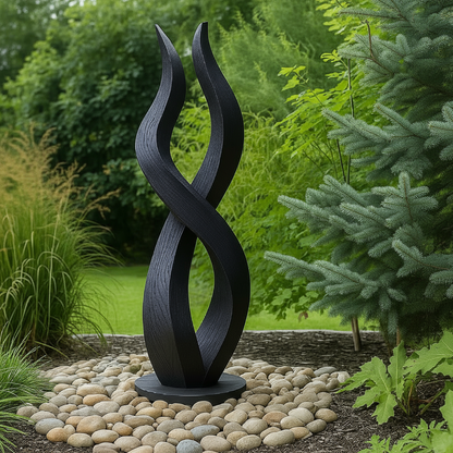 Tall Black Wooden Flame Sculpture – Handmade Modern Abstract Outdoor Garden Art | Solid Wood Fire-Inspired Yard Decor Statement Piece