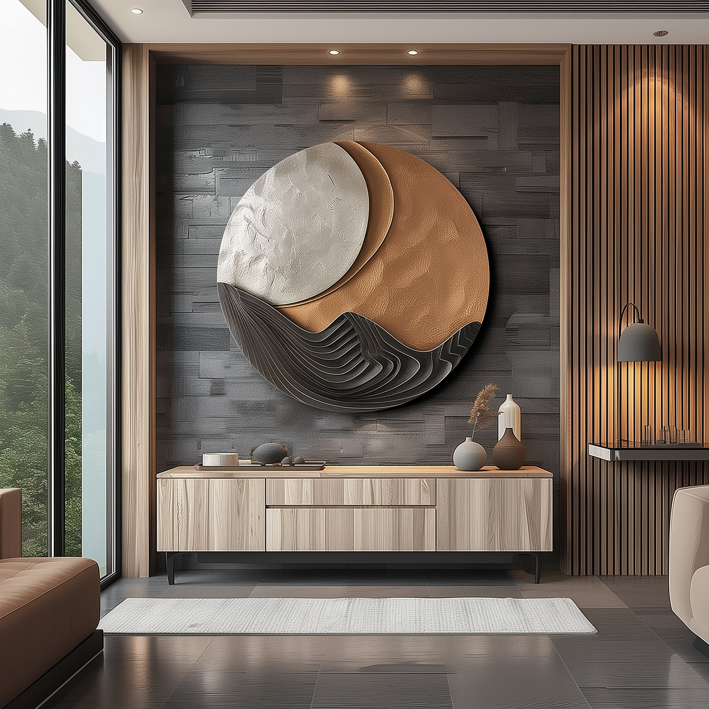 Mountain Moon Wooden Wall Art, Abstract Landscape Sculpture, Hand Carved Wood Wall Decor, Modern Organic Luxury Home Art