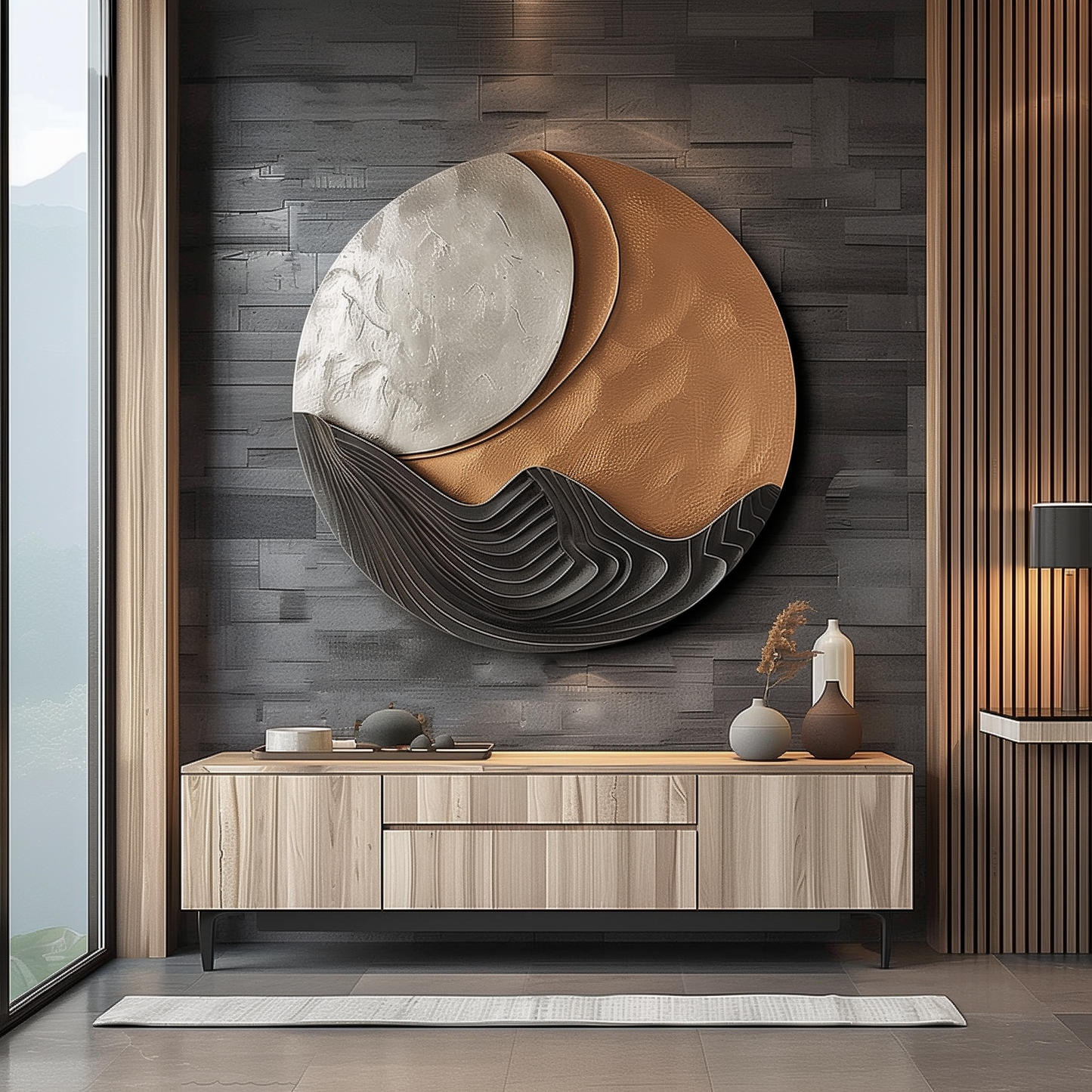 Mountain Moon Wooden Wall Art, Abstract Landscape Sculpture, Hand Carved Wood Wall Decor, Modern Organic Luxury Home Art