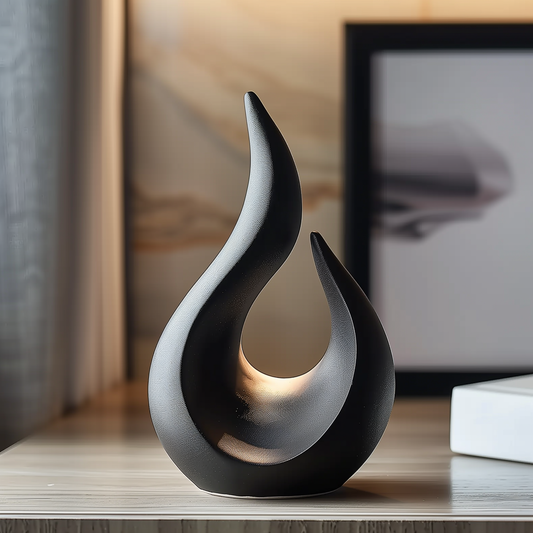 Black Abstract Flame Sculpture, Modern Minimalist Art Decor, Organic Curved Form, Luxury Statement Sculpture for Home Interior