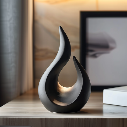 Black Abstract Flame Sculpture, Modern Minimalist Art Decor, Organic Curved Form, Luxury Statement Sculpture for Home Interior