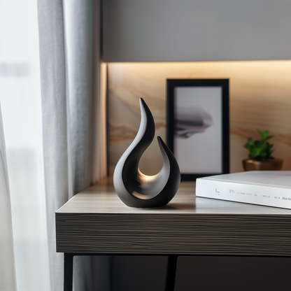 Black Abstract Flame Sculpture, Modern Minimalist Art Decor, Organic Curved Form, Luxury Statement Sculpture for Home Interior