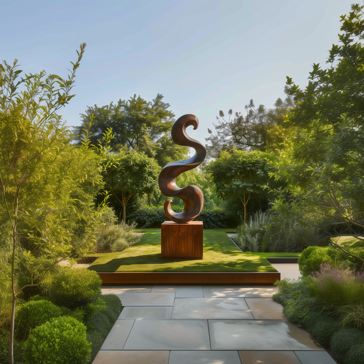 Large Infinity Spiral Garden Sculpture, Hand Carved Wooden Abstract Outdoor Art, Modern Luxury Statement Decor for Yard Patio Landscape