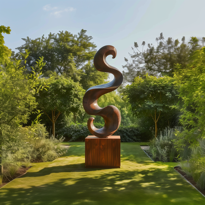 Large Infinity Spiral Garden Sculpture, Hand Carved Wooden Abstract Outdoor Art, Modern Luxury Statement Decor for Yard Patio Landscape