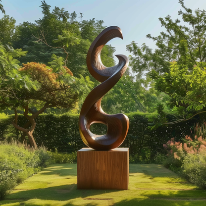 Large Abstract Infinity Spiral Garden Sculpture, Hand Carved Wooden Outdoor Statement Art, Modern Organic Luxury Yard Decor