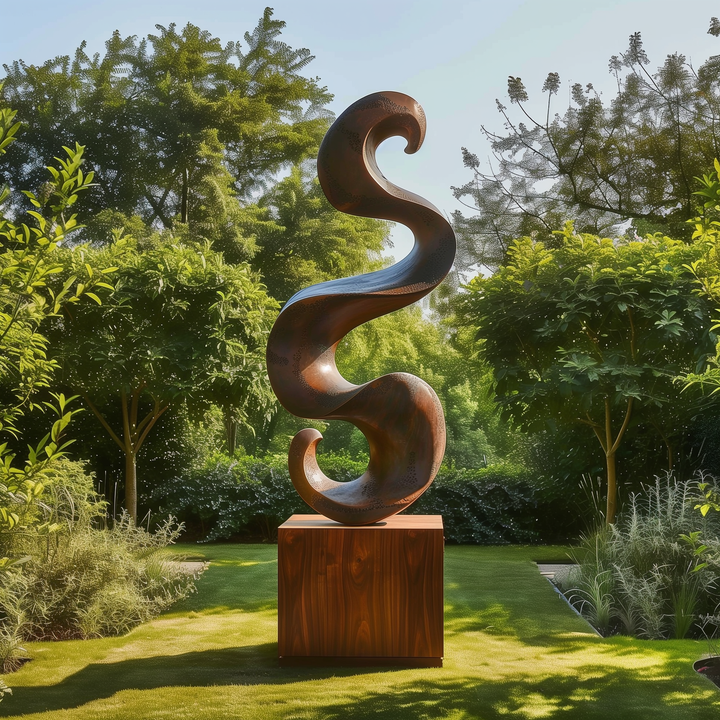 Large Infinity Spiral Garden Sculpture, Hand Carved Wooden Abstract Outdoor Art, Modern Luxury Statement Decor for Yard Patio Landscape