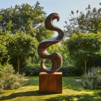 Large Infinity Spiral Garden Sculpture, Hand Carved Wooden Abstract Outdoor Art, Modern Luxury Statement Decor for Yard Patio Landscape