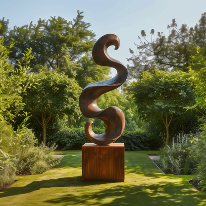 Large Infinity Spiral Garden Sculpture, Hand Carved Wooden Abstract Outdoor Art, Modern Luxury Statement Decor for Yard Patio Landscape