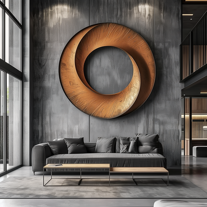 Hand-Carved Wooden Infinity Ring Wall Sculpture, Large Abstract Circle Art, Modern Minimal Luxury Statement Home Decor