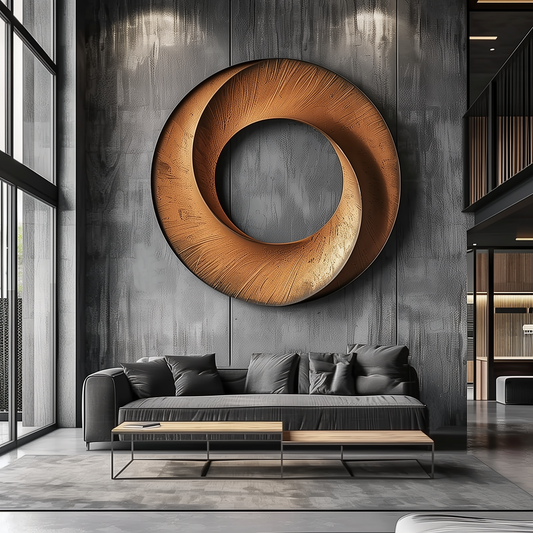 Hand-Carved Wooden Infinity Ring Wall Sculpture, Large Abstract Circle Art, Modern Minimal Luxury Statement Home Decor