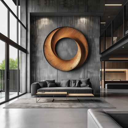 Hand-Carved Wooden Infinity Ring Wall Sculpture, Large Abstract Circle Art, Modern Minimal Luxury Statement Home Decor