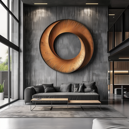 Hand-Carved Wooden Infinity Ring Wall Sculpture, Large Abstract Circle Art, Modern Minimal Luxury Statement Home Decor