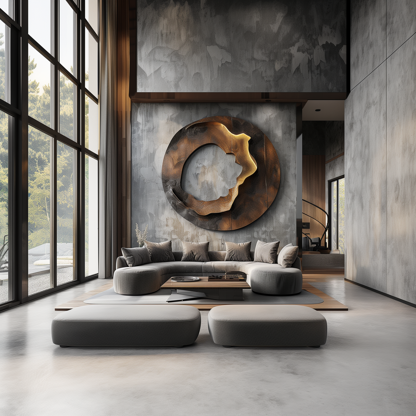 Large Abstract Circular Wall Sculpture, Modern Infinity Ring Art, Luxury Metal & Wood Wall Decor, Contemporary Statement Artwork for Living Room