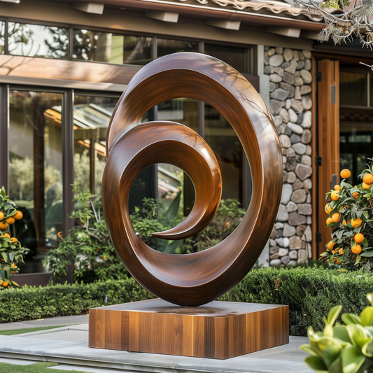Large Abstract Spiral Wooden Sculpture – Hand Carved Infinity Loop, Modern Garden & Outdoor Art, Luxury Wood Sculpture Decor