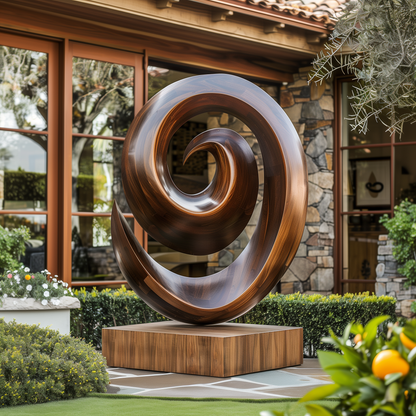 Large Spiral Infinity Wooden Sculpture, Hand Carved Outdoor Abstract Art, Modern Garden Sculpture, Luxury Wood Floor Decor